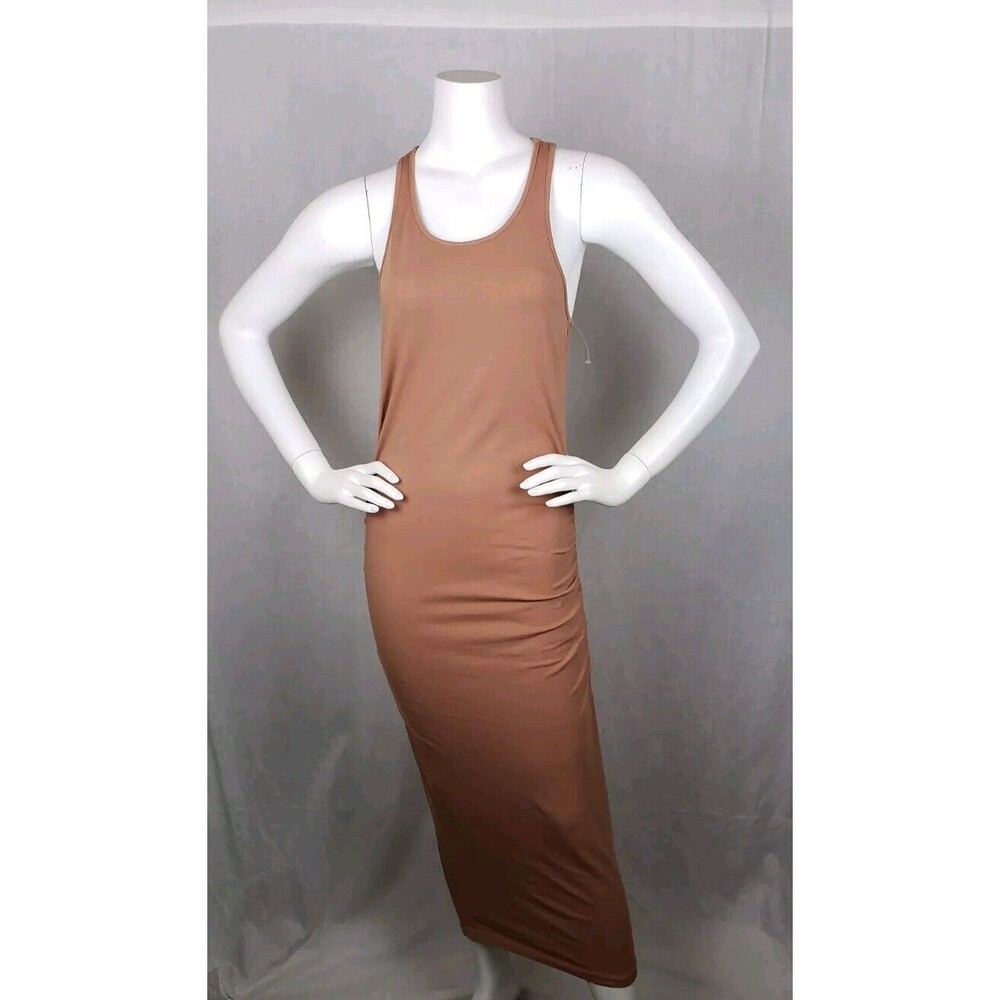 Michael Stars Dress Racerback Midi Bodycon Light‎ Brown PL Ruched Party Sexy
